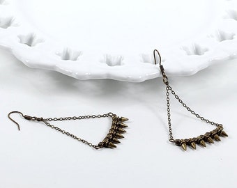 Spike Earrings Antique Brass Chain Trapeze Triangle Drops