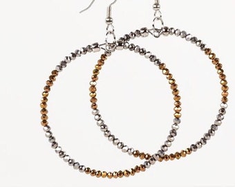 As seen on TV As seen on Jane the Virgin Large Hoop Earrings Metallic Silver and Copper Glass Beads