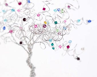 Family Tree Wire Art Gem Tree Birthstone Swarovski Crystal Tree Sculpture Mothers Day Grandmother Gift Custom Genealogy