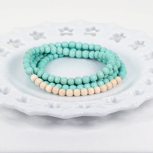 Long Wood Beaded Color Block Asymmetrical Necklace Wood Necklace Long Beaded Necklace
