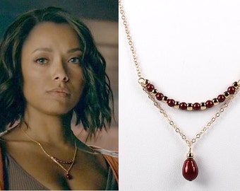 As seen on TV Necklace Oxblood and Gold Swarovski Pearl and Chain Trapeze Necklace Pearl Necklace