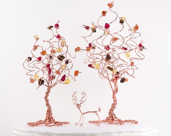 Woodland pastel de bodas Topper árboles ciervos otoño rústico pastel de bodas Topper personalizado en cualquier color