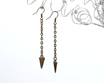 Spike Earrings Antique Brass Long Chain Pendulum Drops