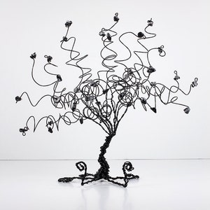 Wire Tree Business Card Holder Sculpture d’arbre en noir et gris Cadeau fête des pères Décor de bureau