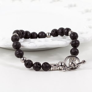 Mens Bracelet Lava Rock with Stainless Steel Toggle Clasp Fathers Day Gift