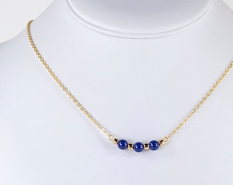 As seen on TV As seen on Law & Order SVU Minimal Lapis Lazuli Swarovski Pearl Bar Necklace Layering Necklace