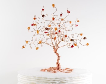 Fall Wedding Cake Topper Wire Tree Sculpture in Autumn Colors