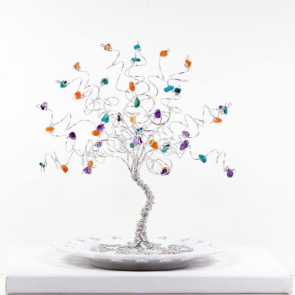 Gemstone Family Tree Birthstone Sculpture Mother Gift Grandmother Gift Tree of Life Wire Tree Sculpture Art Gem Tree