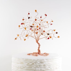 Fall Wedding Cake Topper Wire Tree Sculpture in Autumn Colors