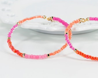 Pendientes de aro grandes Bloque de color rosa caliente Coral oro aros con cuentas pendientes de colores brillantes