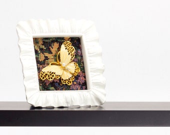 Framed Butterfly Brooch in White Frame Modern Vintage Home Decor Butterfly Art Framed Jewelry Art