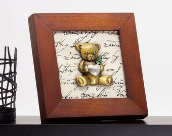 Teddy Bear Framed Brooch in Wood Frame Modern Vintage Home Decor Framed Jewelry Art Nursery Decor