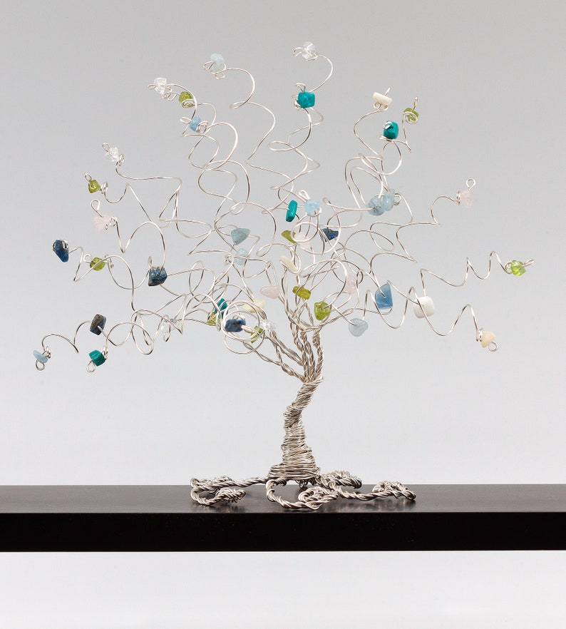 Gemstone Family Tree Birthstone Sculpture Mother Gift Grandmother Gift Tree of Life Wire Tree Sculpture Art Gem Tree image 3