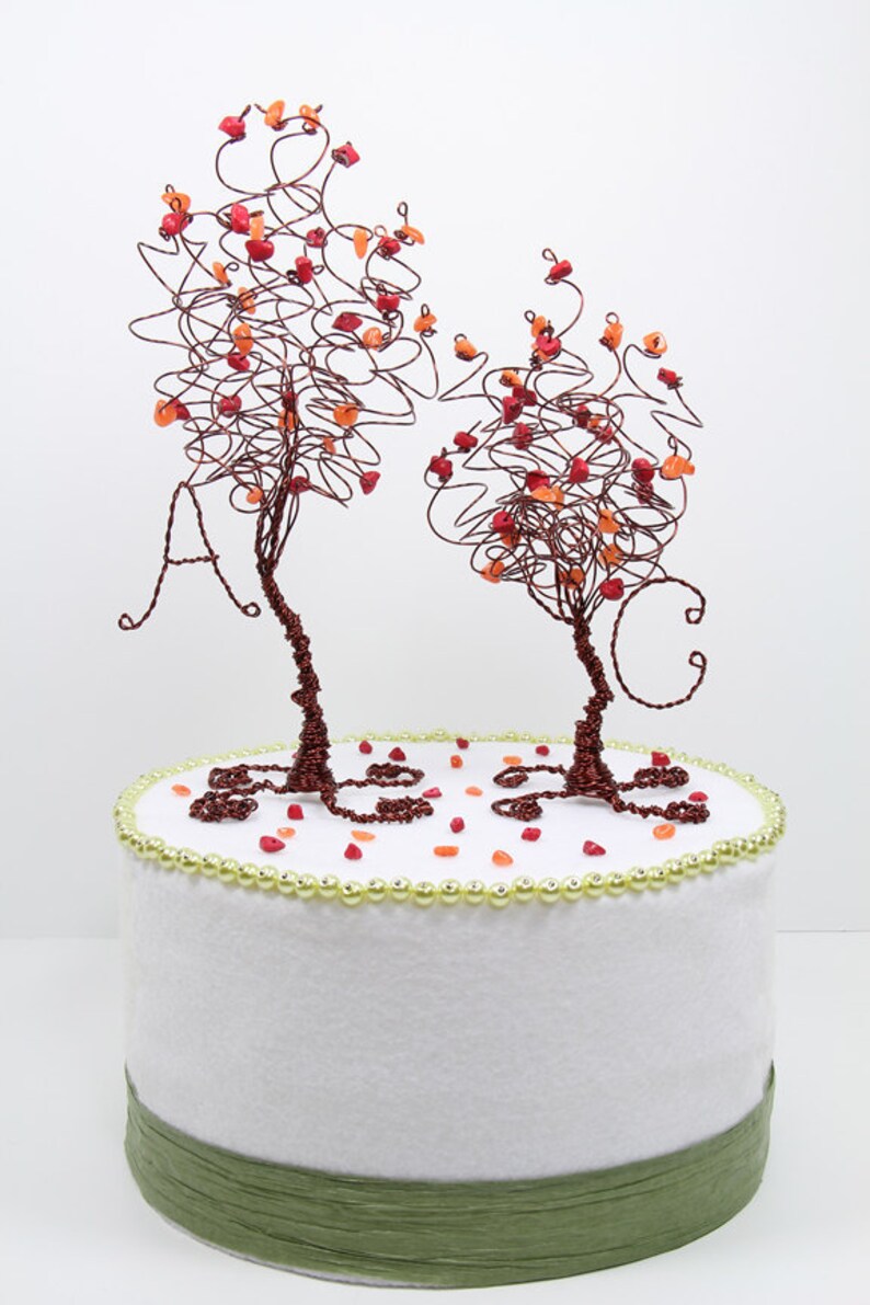 Two Trees Cake Topper Custom Wedding Cake Topper Pair of Wire Tree Sculptures image 3