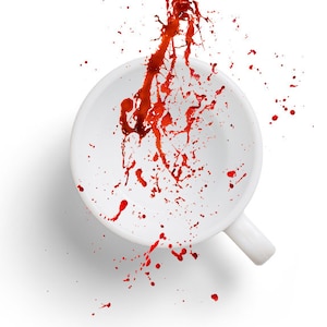 DexteriTEA Collage Art Print Dexter Blood Splatter Digital Art Print Surreal Art Digital Collage Artwork Tea Cup Series