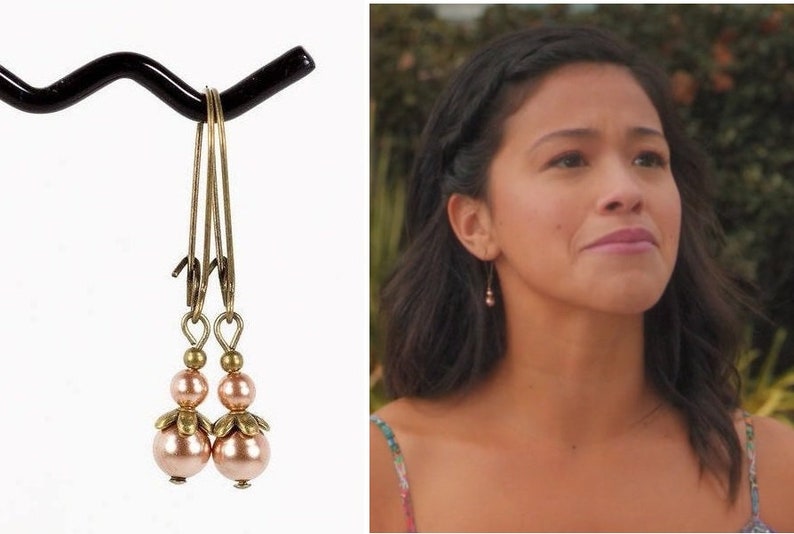As seen on TV As seen on Jane the Virgin Earrings Rose Gold Swarovski Pearl Antique Brass Drop Earrings image 1