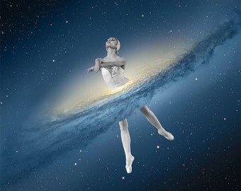 Spin Me Round Collage Artwork Digital Collage Art Surreal Art Digital Art Collage Home Decor Ballet Ballerina Galaxy Space Art