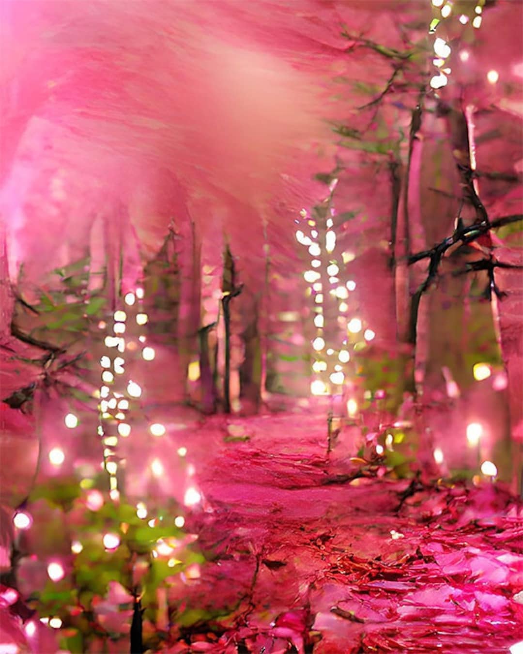 Pink Fairy Forest Digital Art Digital Painting Trees Abstract Artwork