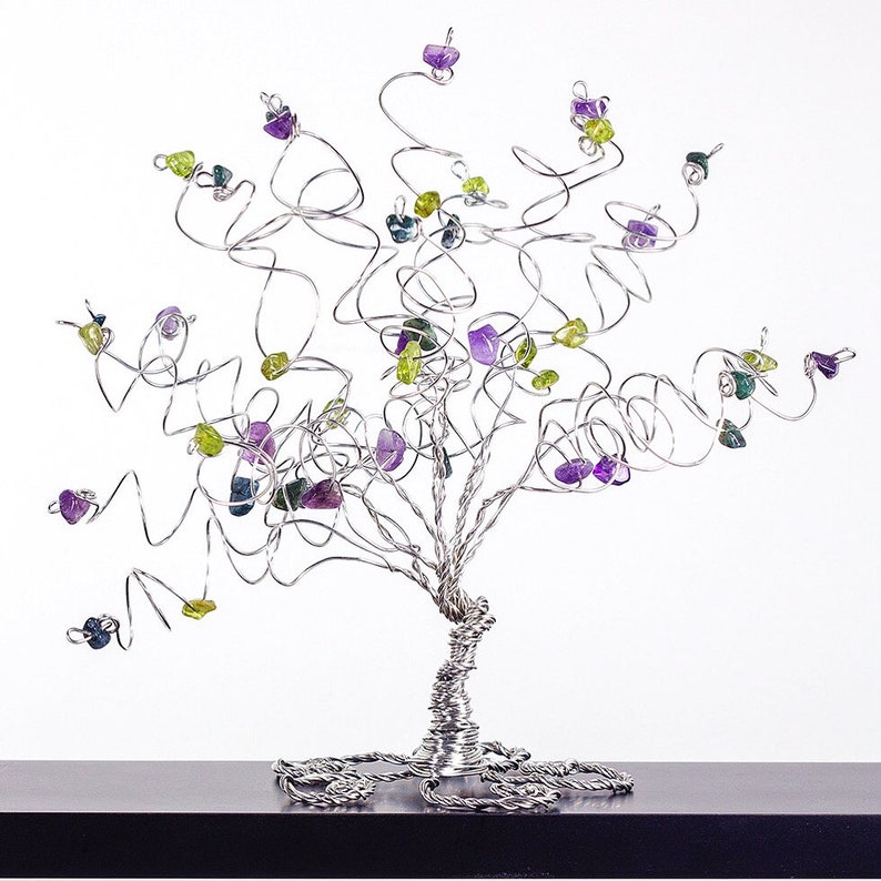 Gemstone Family Tree Birthstone Sculpture Mother Gift Grandmother Gift Tree of Life Wire Tree Sculpture Art Gem Tree image 9