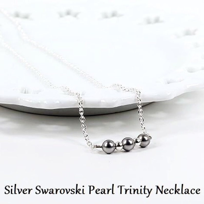 As seen on TV As seen on Jane the Virgin Necklace Silver Swarovski Pearl Trinity Necklace Minimal Chic Pearl Necklace image 2