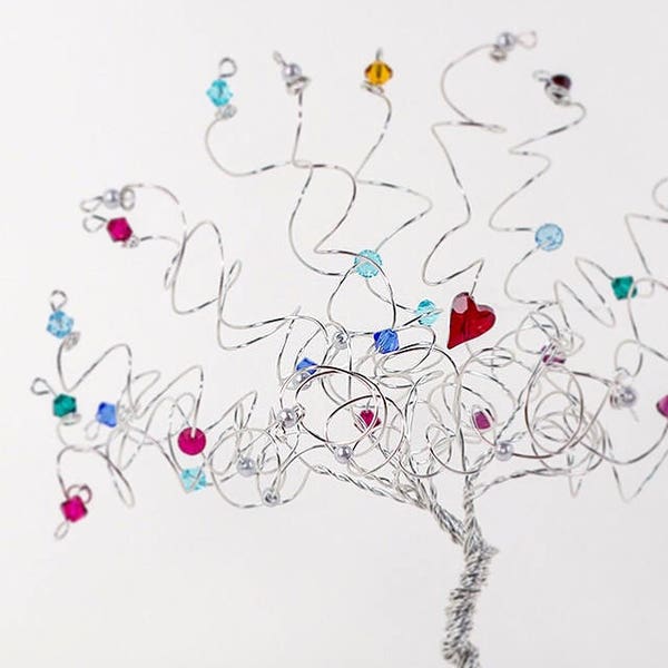 Heart of the Family Mother Grandmother Birthstone Family Tree Wire Tree Art Sculpture Custom Personalized Family Tree
