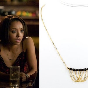 As seen on TV Necklace Mystic Falls Black Swarovski Pearl and Gold Chain