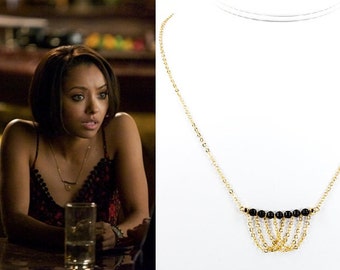 As seen on TV Necklace Mystic Falls Black Swarovski Pearl and Gold Chain