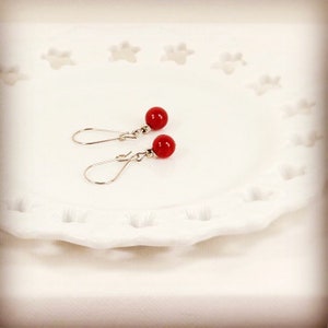 Cherry Red Mountain Jade Earrings Stainless Steel Drop Earrings