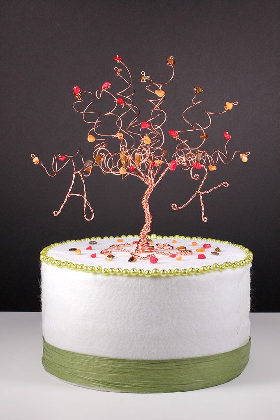 Fall Wedding Cake Topper Wire Tree Sculpture In Autumn Colors Etsy