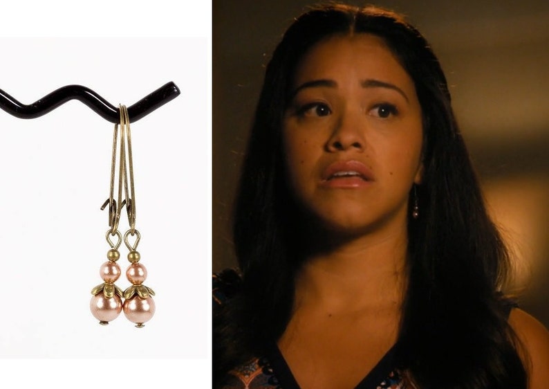 As seen on TV As seen on Jane the Virgin Earrings Rose Gold Swarovski Pearl Antique Brass Drop Earrings image 8