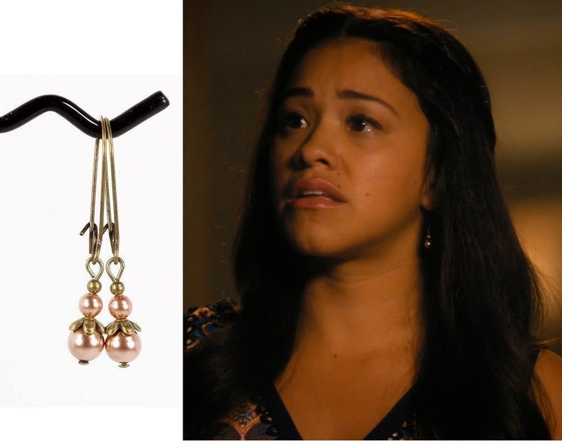 As seen on TV As seen on Jane the Virgin Earrings Rose Gold Swarovski Pearl Antique Brass Drop Earrings image 9