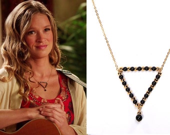 As seen on TV As seen on Hart of Dixie Necklace Swarovski Pearl Geometric Triangle Necklace in Black and Gold