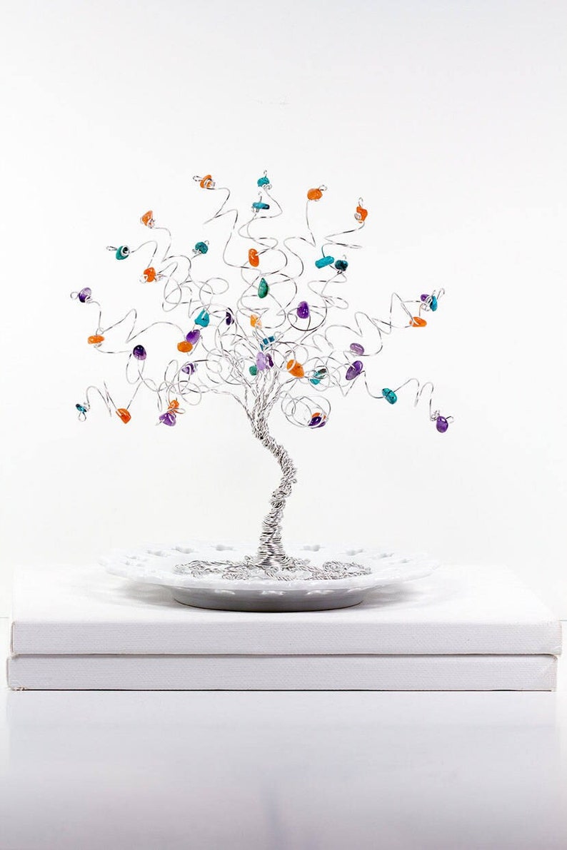 Gemstone Family Tree Birthstone Sculpture Mother Gift Grandmother Gift Tree of Life Wire Tree Sculpture Art Gem Tree image 1