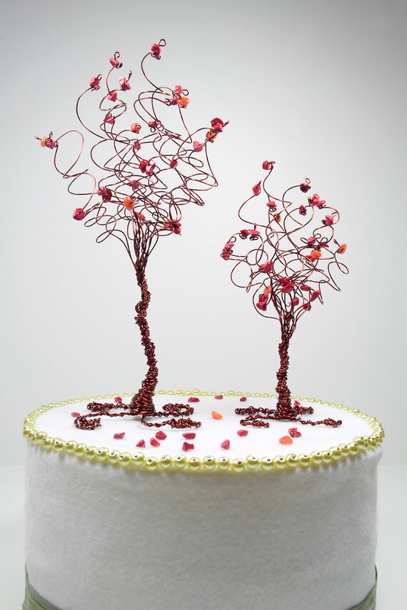 Woodland Wedding Cake Topper Pair Of Trees Rustic Fall Wedding Etsy