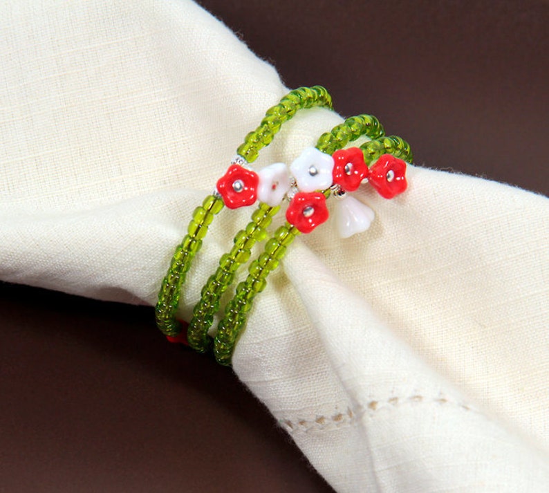 Beaded Napkin Rings Set of Four Flower Garden Green White Etsy