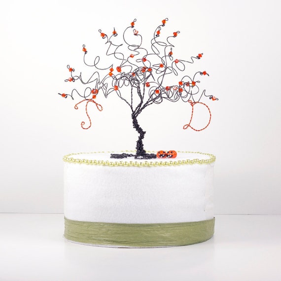 Halloween Wedding Cake Topper Custom Wire Tree Sculpture Black Halloween Tree