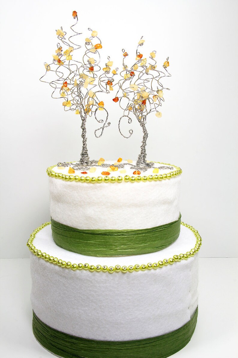 Two Trees Cake Topper Custom Wedding Cake Topper Pair of Wire Tree Sculptures image 4