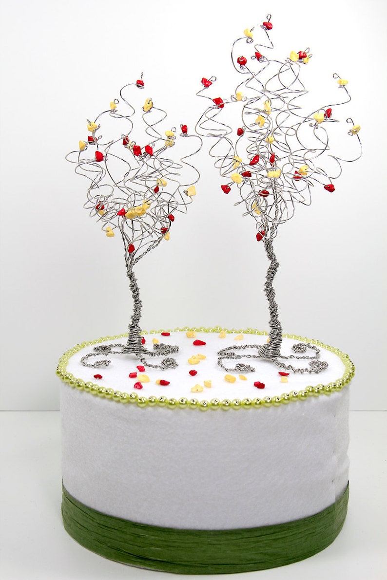 Two Trees Cake Topper Custom Wedding Cake Topper Pair of Wire Tree Sculptures image 2