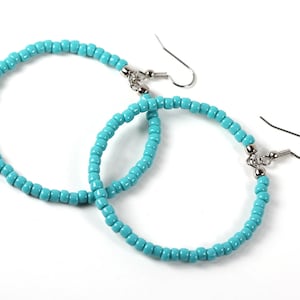 Large Turquoise Beaded Hoop Earrings