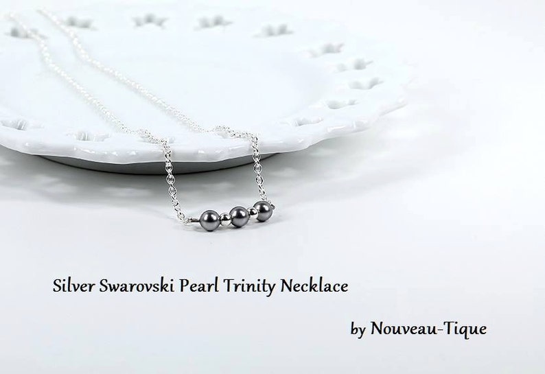 As seen on TV As seen on Jane the Virgin Necklace Silver Swarovski Pearl Trinity Necklace Minimal Chic Pearl Necklace image 7