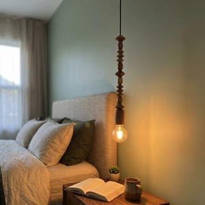 Handmade Wooden Pendant Light, Geometric Turned Chandelier, Modern Wood Lamp (Plug In or Canopy)
