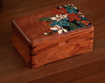 Handcrafted Floral Inlay Jewelry Box – Hardwood Keepsake Storage