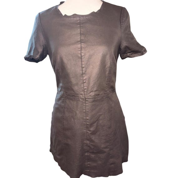 Muubaa Black 100% Goat Nappa Leather Mini Dress Minimalist Luxury