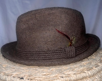 Vintage Stevens Fedora Hat • Brown Wool Fedora w/ Feather • Retro Men’s Short Brim Hat • 50s–70s Classic Style • Rustic Cottagecore Hat