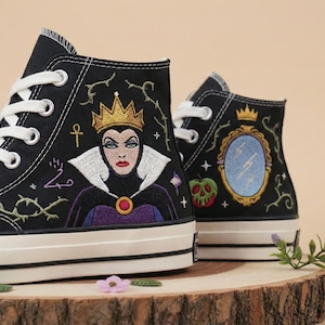 Custom Embroidered The Evil Queen Converse High Tops 1970s Sneakers, Disney Converse Gift, Vintage Villain Inspired Shoes image 3