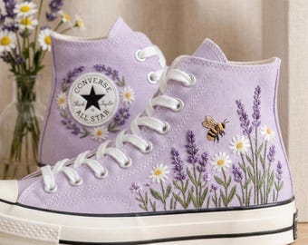 Zapatillas Converse con abeja lavanda bordada personalizada