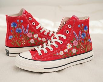 Individuell bestickte Chucky-Spitze, Sneakers mit Blumenmuster, handgemacht