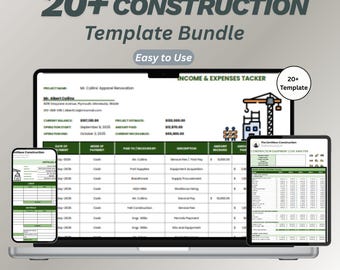 20+ Construction Excel Template Bundle | Contractor Project Cost Estimator, Budget & Job Cost Tracker | Google Sheets Builder Toolkit