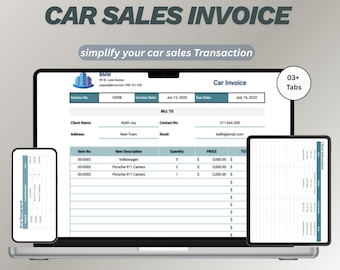 Auto Verkaufsrechnung Vorlage Excel Google Sheets | Fahrzeugschein Form | Auto Händler Auto Quittung zum Ausdrucken