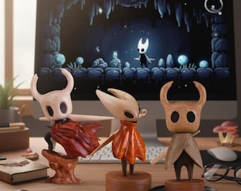 Hand-Carved Hollow Knight Wood Statue | Artisan Wooden Game Figurine | Unique Gamer Gift | Natural Wood Desk Ornament | Wood Art Collectible